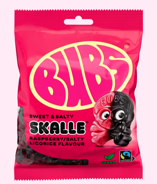 BUBS sweet & salty raspberry/licorice skalle 90g