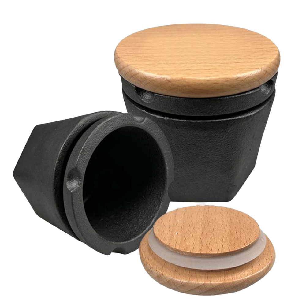 Raskas valurautainen käsimortteli säilytyslokerolla