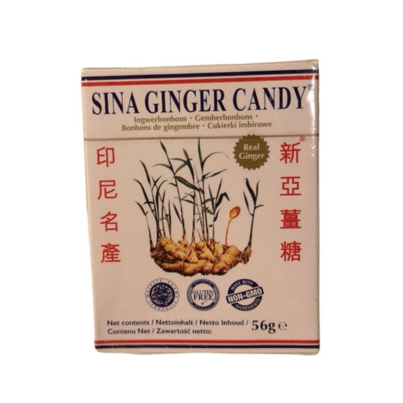 Inkiväärikarkkirasia, jossa teksti Sina ginger candy.